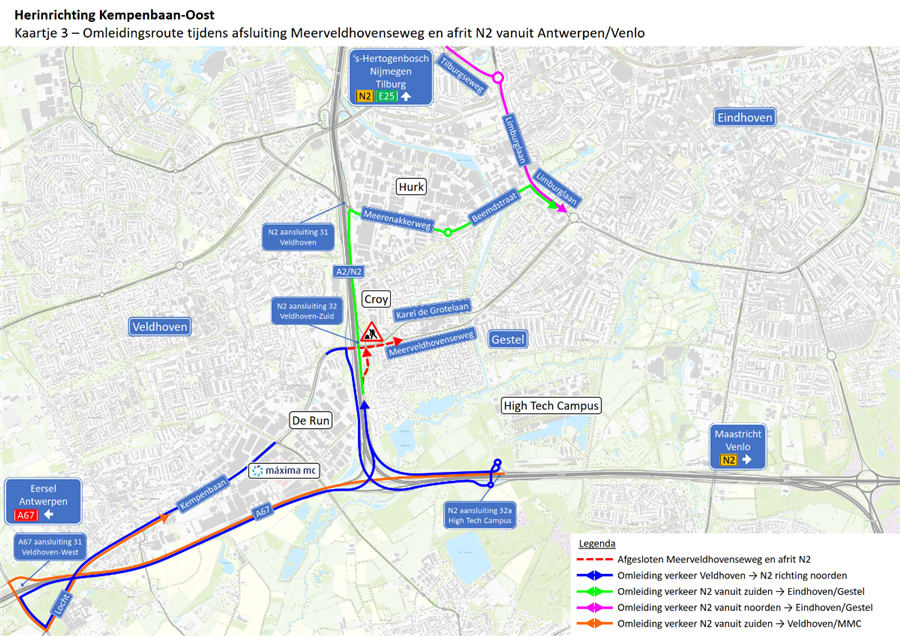Bericht LET OP! Meerveldhovenseweg richting Eindhoven en afrit 32 op N2 het hele weekend dicht bekijken